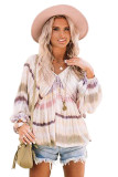Tie-dyed V Neck Bubble Sleeve Babydoll Top