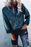 Green Satin Button Shirt with Pocket