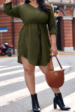 Plus Size Waist Tie Long Sleeve Ruffle Dress