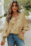 Khaki Billowy Sleeves Pocketed Shirt