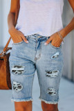 Mid-rise Ripped Camo Patches Denim Bermuda Shorts