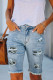Mid-rise Ripped Camo Patches Denim Bermuda Shorts