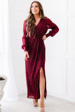 Wine Red Side Split Rhinestone V Neck Maxi Dress