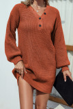 Lantern Sleeve V Neck Button Sweater Dress