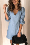 Plain V Neck Denim Dress