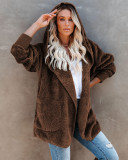Hooded Plush Wool Coat With Pockets
