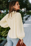 Apricot Crochet Lace Textured Balloon Sleeve Blouse