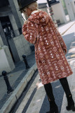 Geometric Print Open Button Long Length Hooded Coat