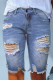 Sky Blue Ripped Tassel Bermuda Jean Shorts