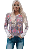 Khaki Geometric Aztec Solid Contrast Top