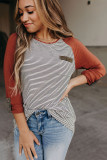 Raglan Sleeve Splicing Striped Top with Pocket