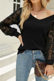 Crochet Lace Long Sleeves V Neck Knit Sweaters