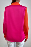 Colorblock Splicing Button Satin Shirt
