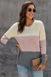 Dark Grey Color Block Netted Texture Pullover Sweater