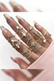 Alloy Chain and Graved Pattern Rings 10pcs Set