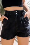 Cuffed Seam High Waist Denim Shorts