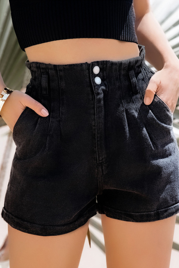 Cuffed Seam High Waist Denim Shorts