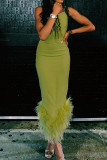 Bandeau One Shoulder Fishtail Bodycon Dress