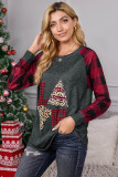 Red Plaid Christmas Print Long Sleeve Top