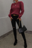Plain Puffy Sleeves Pullover Sweaters