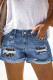 Leopard Patchwork Rolled Hem Denim Shorts
