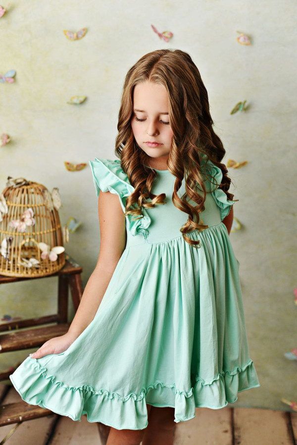 Ruffled Empire Waist Pleated Flowy Kid Dress