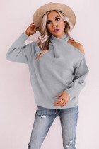 Gray Off Shoulder Cross Sweaters