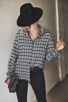 Smocked Cuff Plaid Open Button Long Sleeves Shirts