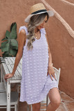 Purple Swiss Dot V Neck Ruffled Sleeveless Mini Dress