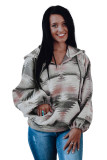 Aztec Print Quarter Zip Kangaroo Pocket Pullover Hoodie