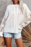 White Crochet Lace Pointelle Knit Sweater
