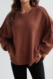 Plain Hem Side Split Knit Pullover Sweater