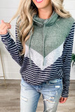 Green Stripe Color Block Turtleneck Hoodie
