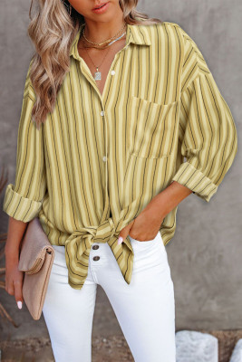 Yellow Striped Buttons Closure Long Sleeve Shirt