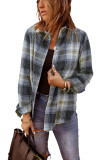 Gray Oversize Rounded Hem Plaid Shirt with Slits