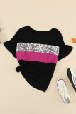 Black Leopard Color Block Short Sleeve Tee