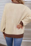 Lantern Sleeve Splicing Button Pullover Sweater