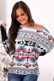 Aztec Print Patch Long Sleeve Top with Thumb Hole