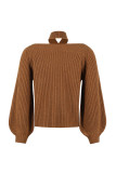 Cold Shoulder Halter Plain Knit Sweaters