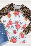Leopard Floral Print Patchwork Long Sleeve Top