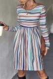 Color Block Stripes Long Sleeves Dress