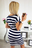 Navy Stripes Pocketed T-shirt Dress with Belt