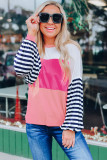 Pink Color Block Bubble Striped Sleeve Top