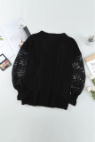 Black Crochet Lace Pointelle Knit Sweater