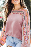 Pink Geometric Print Raglan Sleeve Blouse