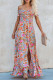 Sky Blue Floral Print Shirred Side Slit Off Shoulder Maxi Dress