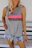Pin Stripe Leopard Color Block Front Tie Tank Top