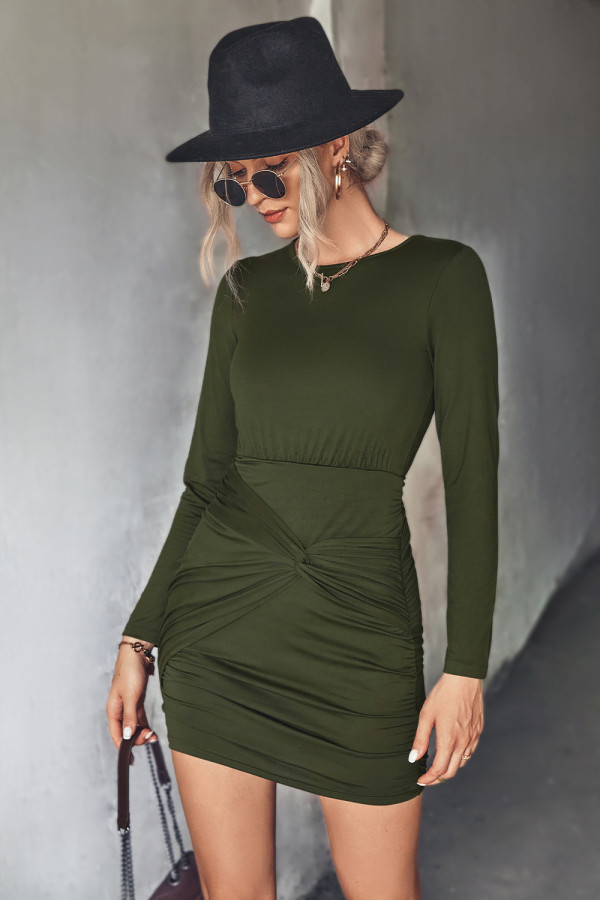 Plain Twisted High Waist Mini Dress