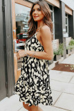 Pattern Printed Buttoned Spaghetti Strap A-line Cami Dress