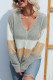 V Neck Color Block Cable Knit Sweaters